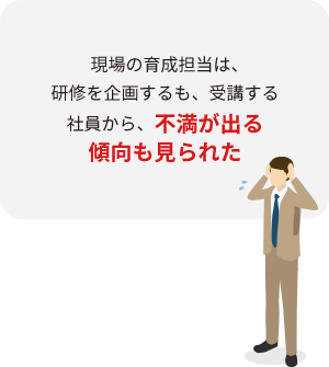 現場の育成担当は、研修を企画するも、受講する社員から、不満が出る傾向も見られた